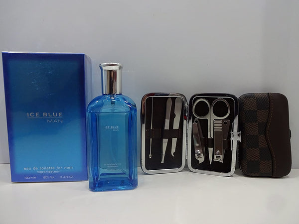 Globe Trotter Ice Blue Man Edt 100ml Father's Day Perfume For Dad + Free Manicure Set For Him Gift Wrapped Gift Hamper