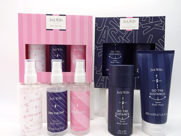 Globe Trotter Jack Wills Ladies Body Spray Trio Collection Gift Hamper And Jack Wills Body Care Duo Gift Set Gift Hamper Luxury Beauty Gift Hamper For Him & For Her