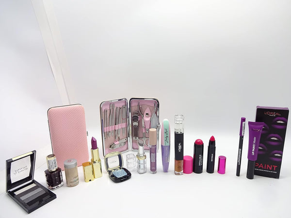 Globe Trotter L'Oreal 12pc Lip Eye & Nail Gift Set Beauty Bundle For Her + Free Manicure Tool Set + Free Foundation Included