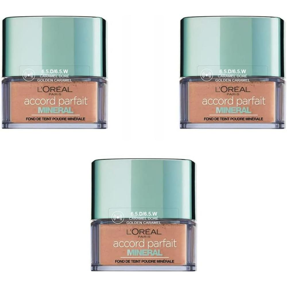 globe trotter L'Oréal Paris 6.5D/6.5W Golden Caramel Perfect Match Minerals Powder-Foundation Pack of 3