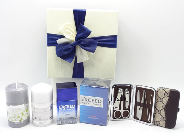 Globe Trotter Luxury Fathers Day Gift Set For Men Exceed 100ml EDT For Men 2pc Scented Candles 7pc Manicure Tool Kit Gift Set For Him