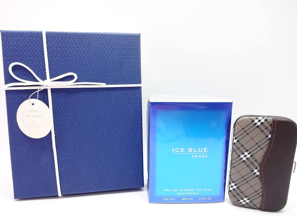 Globe Trotter Luxury Fathers Day Gift Set For Men - Ice Blue 100ml EDT For Men & Manicure Grooming Travel Tool Kit - Gift Set For Him