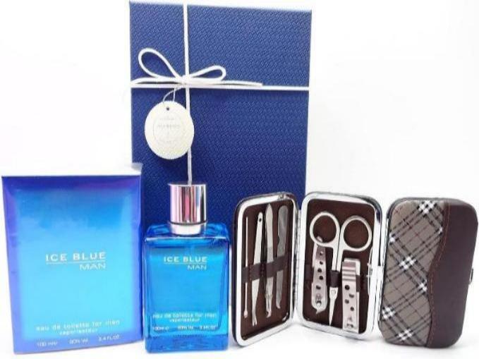 globe trotter Luxury Fathers Day Gift Set For Men - Ice Blue 100ml EDT For Men & Manicure Grooming Travel Tool Kit - Gift Set For Him