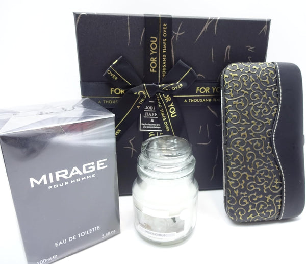 Globe Trotter Luxury Fathers Day Gift Set For Men Mirage 100ml EDT For Men Scented Candle 10pc Manicure Tool Kit Gift Set For Him