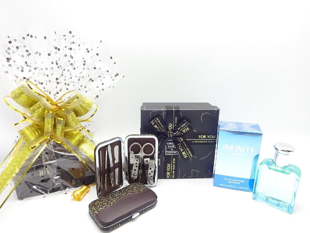 globe trotter Luxury Gift Hamper For Him - Infinity 100ml EDT Inspired by Calvin Klein Eternity & 6-Piece Manicure Kit | Perfect Men's Gift Hamper