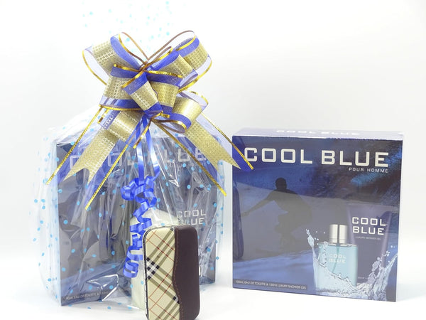 Globe Trotter Luxury Gift Set For Him Cool Blue 2pc Perfume Gift Set (Inspired By Cool Water) 100ml EDT And 130ml Luxury Shower Gel Manicure Set Gift Wrapped Gift Hamper For Men