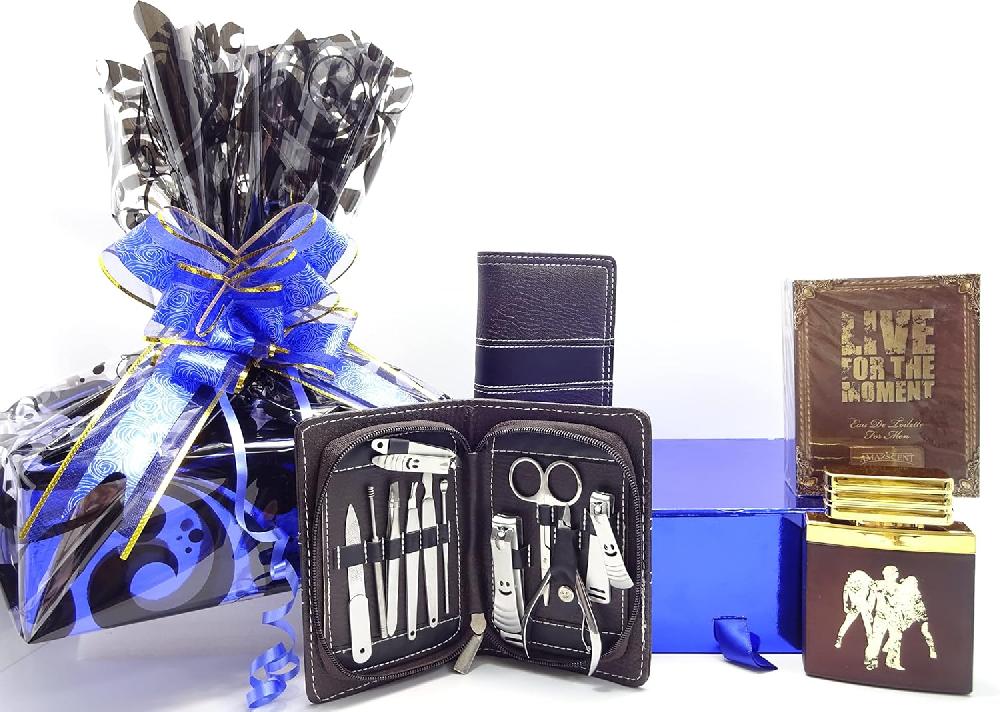 globe trotter Luxury Gift Set For Men Perfume 11pc Manicure Pedicure Travel Tool Set - Gift Wrapped Gift Hamper