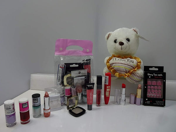 Globe Trotter Make Up Bundle For Ladies Beauty Bundle Gift Hamper Teddy Bear Crystal Stud