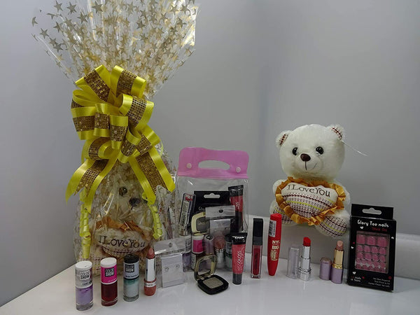 Globe Trotter Make Up Bundle For Ladies Beauty Bundle Gift Hamper Teddy Bear Crystal Stud
