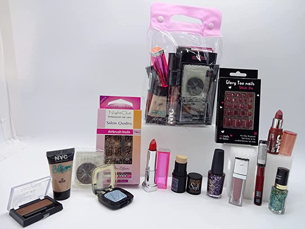 Globe Trotter Make Up Bundle Gift Hamper For Her Make Up Nails Toe Nails Pouch & Eyeshadow Gift Wrapped