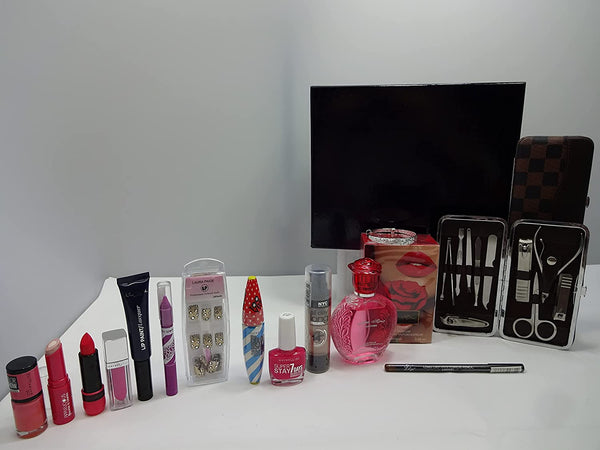 Globe Trotter Make Up Bundle Gift Hamper For Her Perfume Nails Manicure Tool Set Make Up + Crystal Bracelet