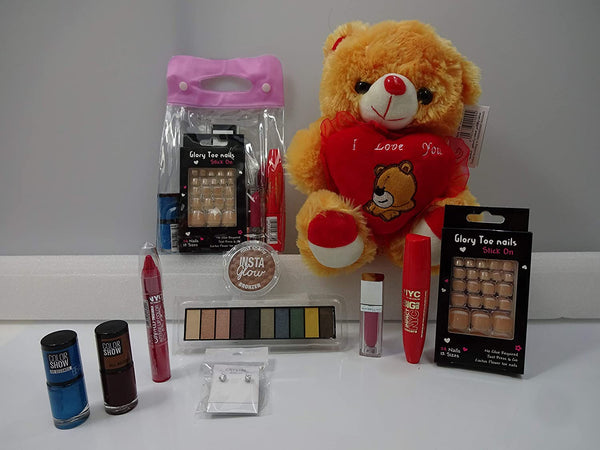 Globe Trotter Make Up & Teddy Gift Hamper Luxury Beauty Bundle Gift Hamper For Her Teddy Bear & Makeup
