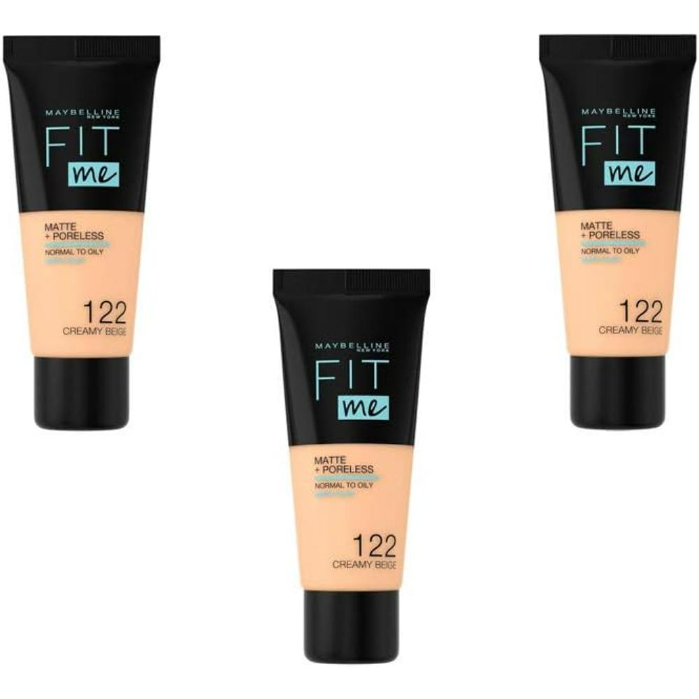 globe trotter Maybelline 122 Creamy Beige New York Fit Me Matte & Poreless Foundation - Pack of 3 (3 x 30ml)