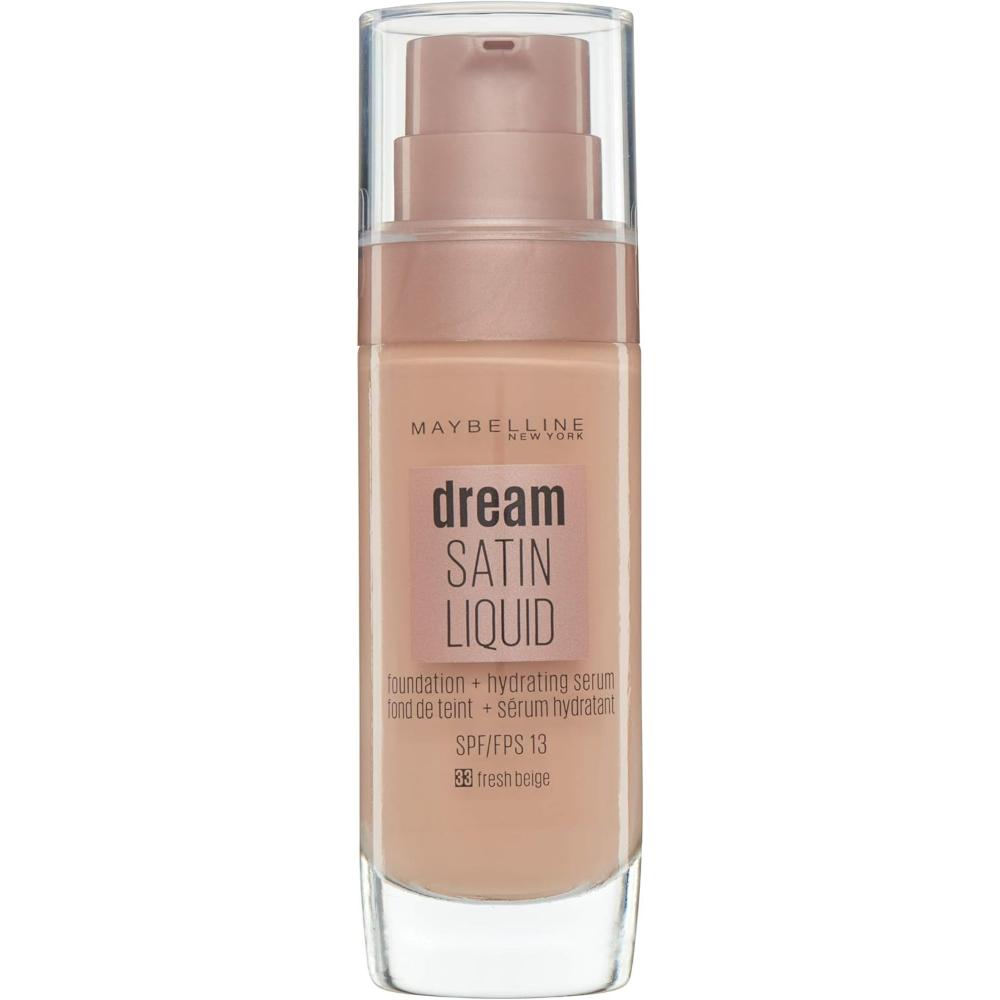 globe trotter Maybelline Foundation 33 Fresh Beige Dream Satin/Radiant Liquid Hydrating Foundation with Hyaluronic Acid and Collagen - Lightweight Medium Coverage Up to 12 Hour Hydration