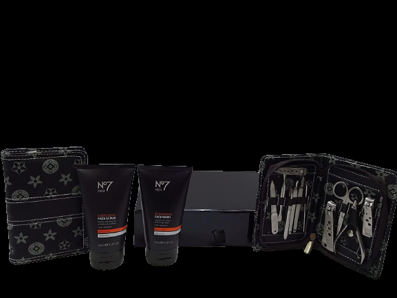 Globe Trotter No7 Fathers Day Luxury Gift Set No7 Men Energising Face Scrub No7 Men Energising Face Wash Free Gift 11pc Manicure Travel Tool Set Gift Wrapped Gift Box For Him
