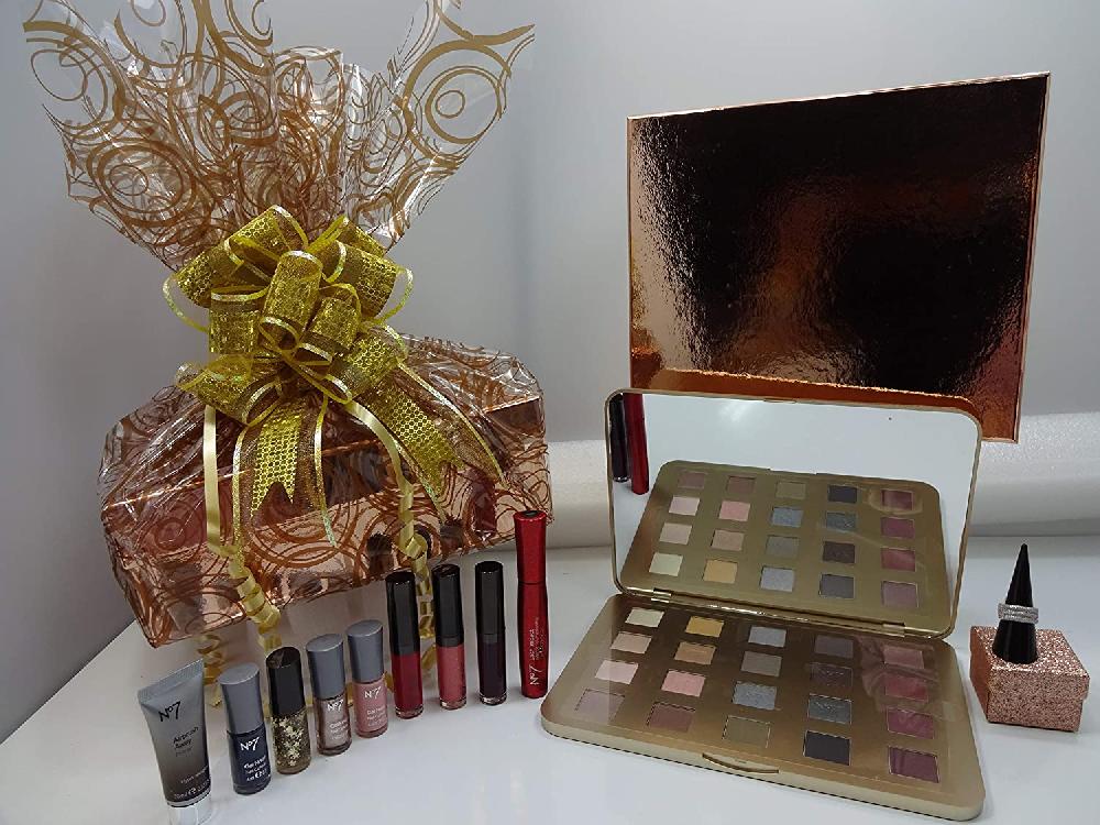 globe trotter No7 Glamorous Make Up Gift Box Hamper + Crystal Ring Gift Wrapped Gift Hamper For Her