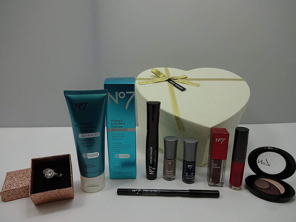 Globe Trotter No7 Limited Edition Luxury Valentines Hamper Skincare & Makeup Beauty Glam Gift Box Gift Hamper Crystal Ring Included