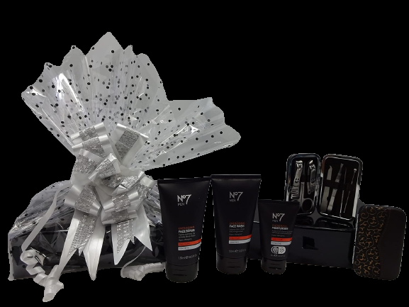 globe trotter No7 Men Luxury Father's Day Gift Box Gift Hamper For Dad No7 Energising Face Wash No7 Energising Face Scrub No7 Energising Moisturiser Free 7Pcs Stainless Steel Nail Care Manicure & Pedicure Kit
