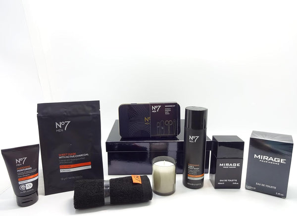 Globe Trotter No7 Men's Gift Hamper For Him No7 Men's Skincare No7 Grooming Set 100ml EDT Perfume Scented Candle