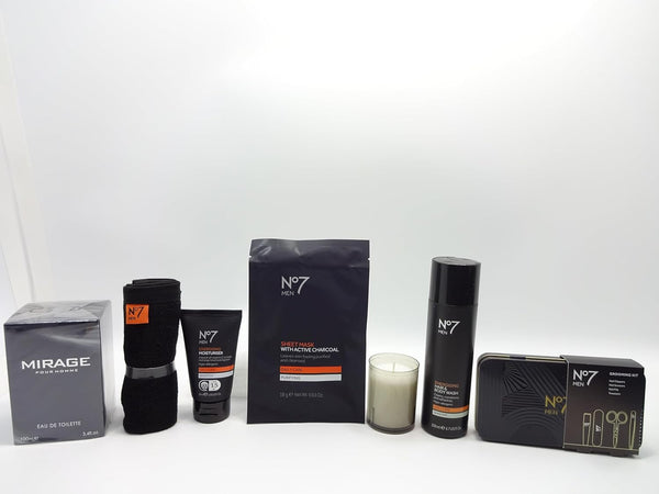 Globe Trotter No7 Men's Gift Hamper For Him No7 Men's Skincare No7 Grooming Set 100ml EDT Perfume Scented Candle