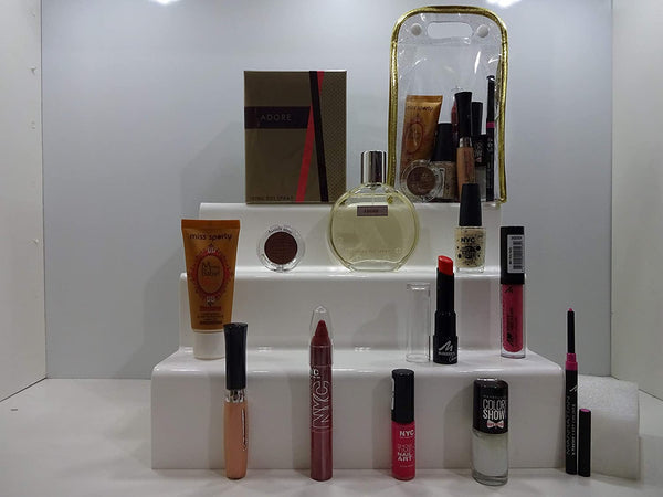 Globe Trotter Perfume & Make Up Gift Hamper - Adore 100ml Perfume + 10pc Make Up + Transparent Make Up Bag