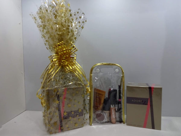 Globe Trotter Perfume & Make Up Gift Hamper - Adore 100ml Perfume + 10pc Make Up + Transparent Make Up Bag