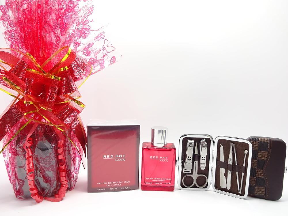 globe trotter RED HOT MAN 100ml EDT Perfume For Men Free Manicure Tool Set Gift Hamper For Him