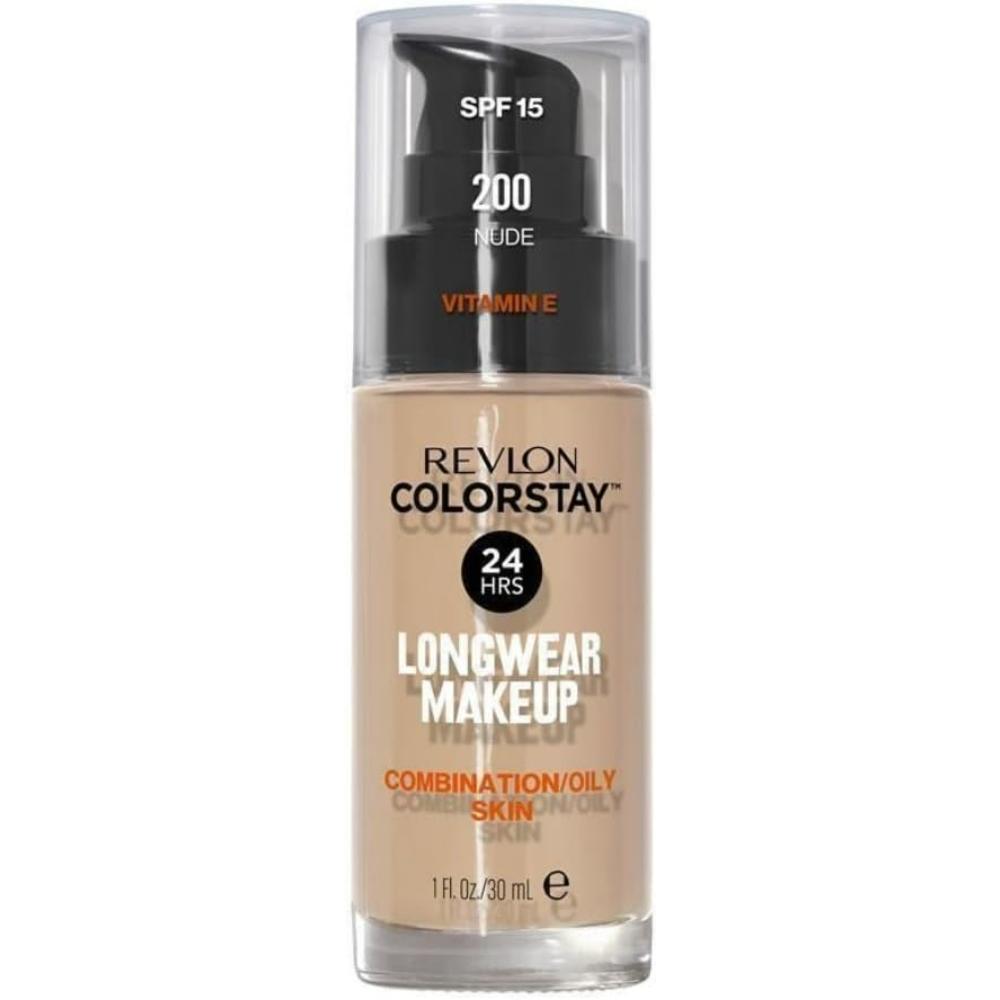 globe trotter Revlon 200 Nude Colorstay Liquid Foundation Makeup for Combination/Oily Skin SPF 15 Longwear Medium-Full Coverage with Matte Finish 30 ml