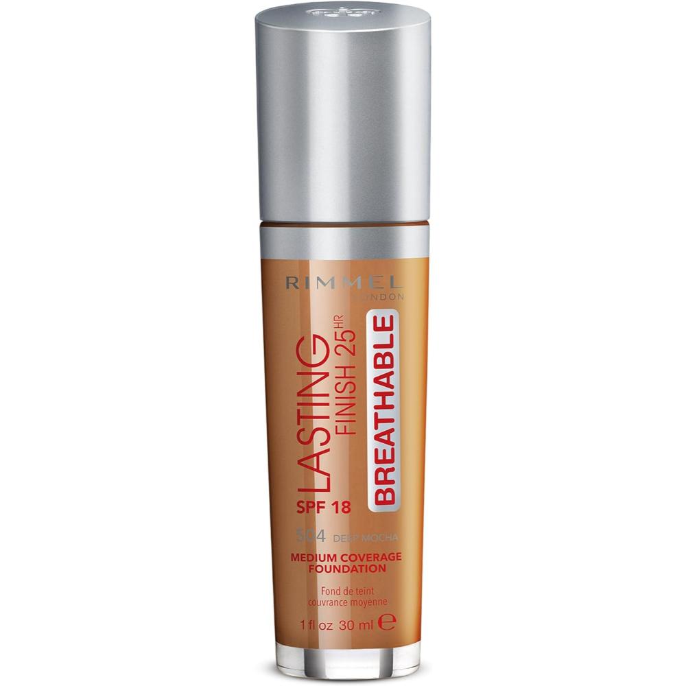 globe trotter Rimmel London 504 Deep Mocha Lasting Finish Breathable Foundation SPF 18 30ml