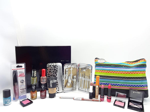 Globe Trotter Rimmel London Beauty Gift Box Hamper Beauty Bundle Collection Gift Manicure Tool Set Free Make Up Bag