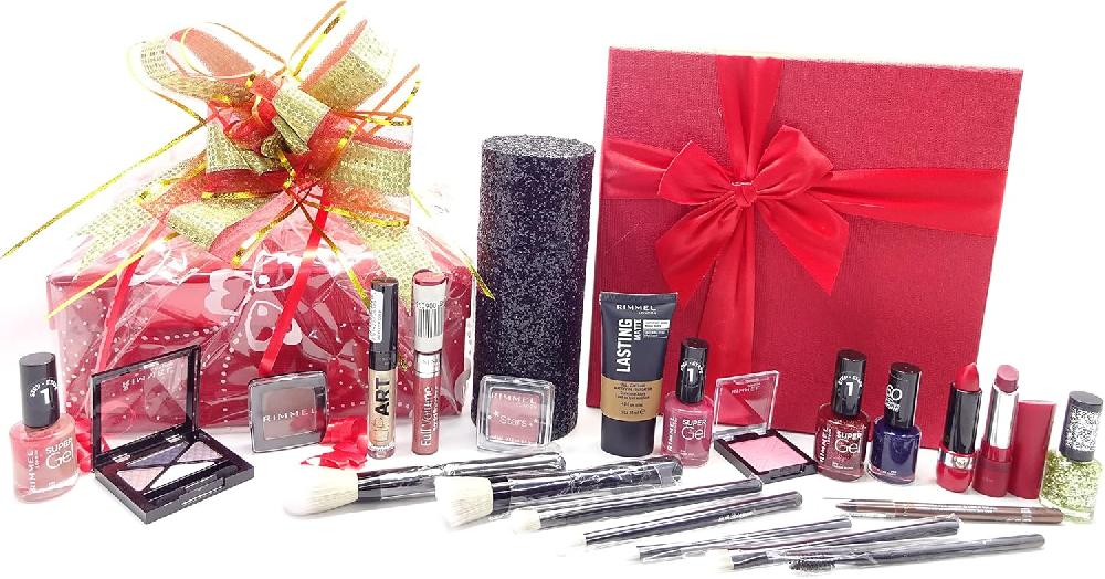globe trotter Rimmel London Make Up Glam Gift Set 15 Piece Make Up Bundle + Luxury Kabuki Brush Set Gift Hamper For Her