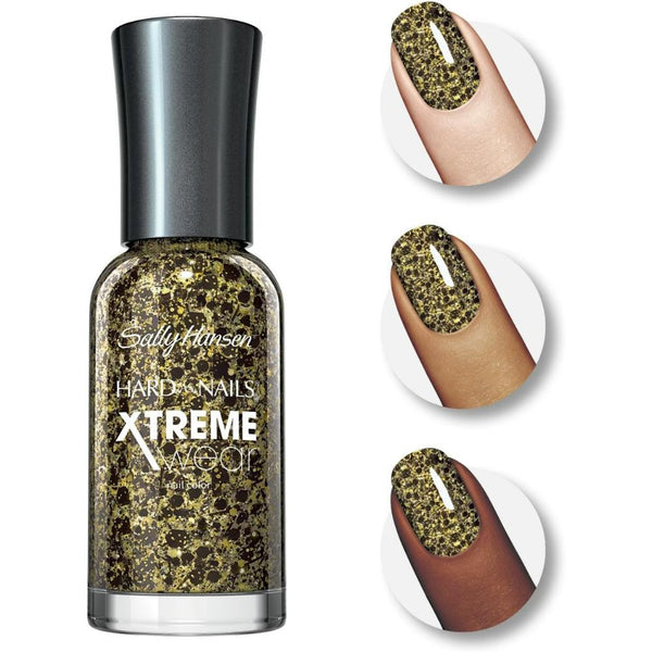 Globe Trotter Sally Hansen 290 Bold Gold Hard As Nails Xtreme Wear Nail Polish Glittery Gold And Black 11.8ml