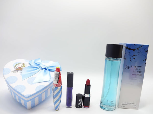 Globe Trotter SECRET CODE Perfume & 3pc Makeup Kit Gift Hamper - Christmas Beauty Bundle For Her