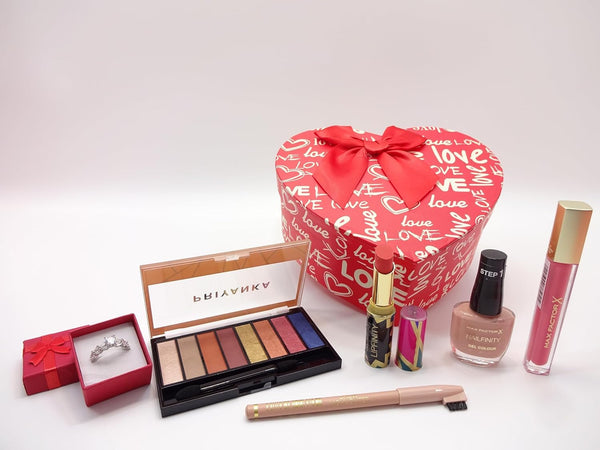 Globe Trotter Special Mothers Day Gift Hamper For Mum Make Up Beauty Box Max Factor Gift Set For Women Silver Plated Crystal Ring Included