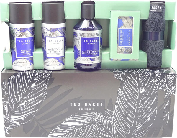 Globe Trotter Ted Baker Gift Hamper For Boyfriend Hair & Body Sterling Blue Collection With Topline Thank You Card
