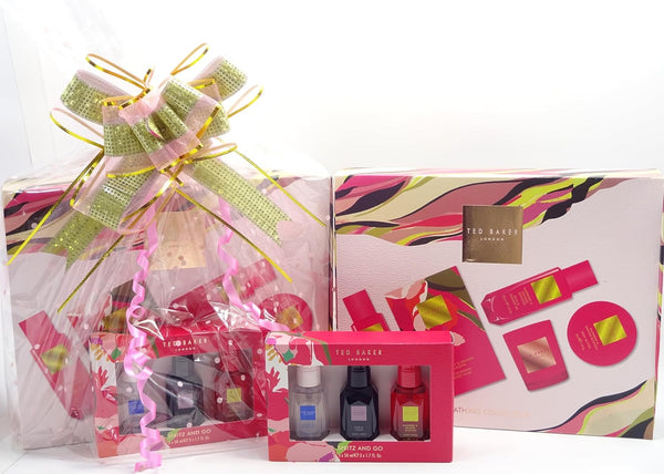 Globe Trotter Ted Baker Gift Set Hamper For Her - Ultimate Bathing Collection / Shower Oil & Body Butter & Body Spray & Spritz And Go Body Spray Collection Gift Set For Women