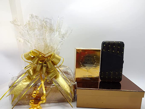 Globe Trotter Unique Fathers Day Gift For Dad Gold Fortune EDT AMAZSCENT 100ml EDT For Men & Luxury Manicure Tool Kit Gift Wrapped Gift Hamper