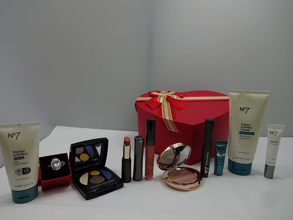 Globe Trotter Valentines Hamper No7 Make Up & Skincare Collection Gift Wrapped + Silver Plated Crystal Ring Boxed