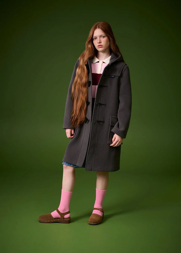Gloverall Children's Herringbone Wool Duffle Coat Grey