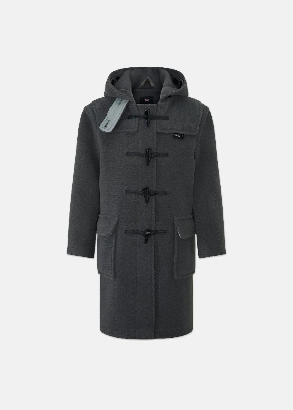 gloverall Children's Herringbone Wool Duffle Coat Grey