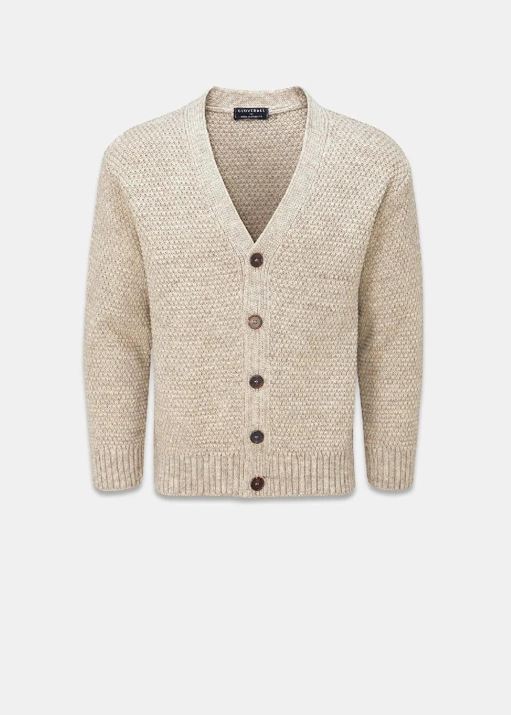 gloverall Men's Moss Stitch Cardigan Oatmeal
