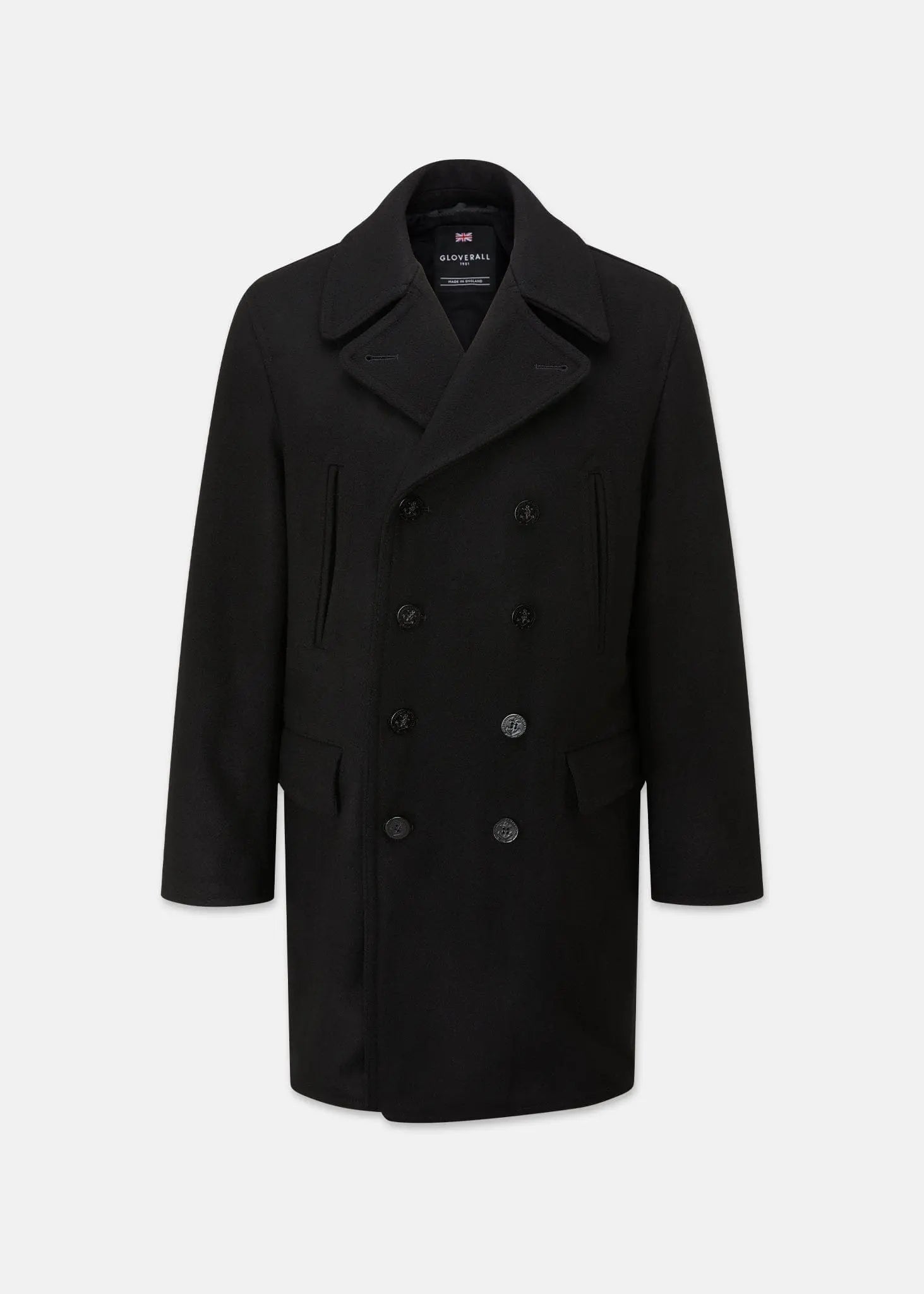 gloverall Men's Oversized Melton Peacoat Black