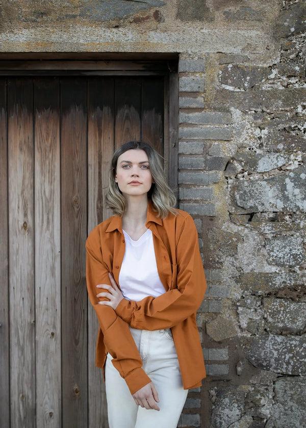 Gloverall Unisex Overdyed Oxford Overshirt Pumpkin
