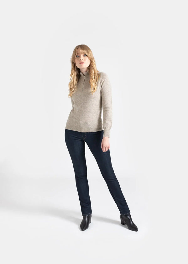 Gloverall Women's Zip Neck Jumper Cobble