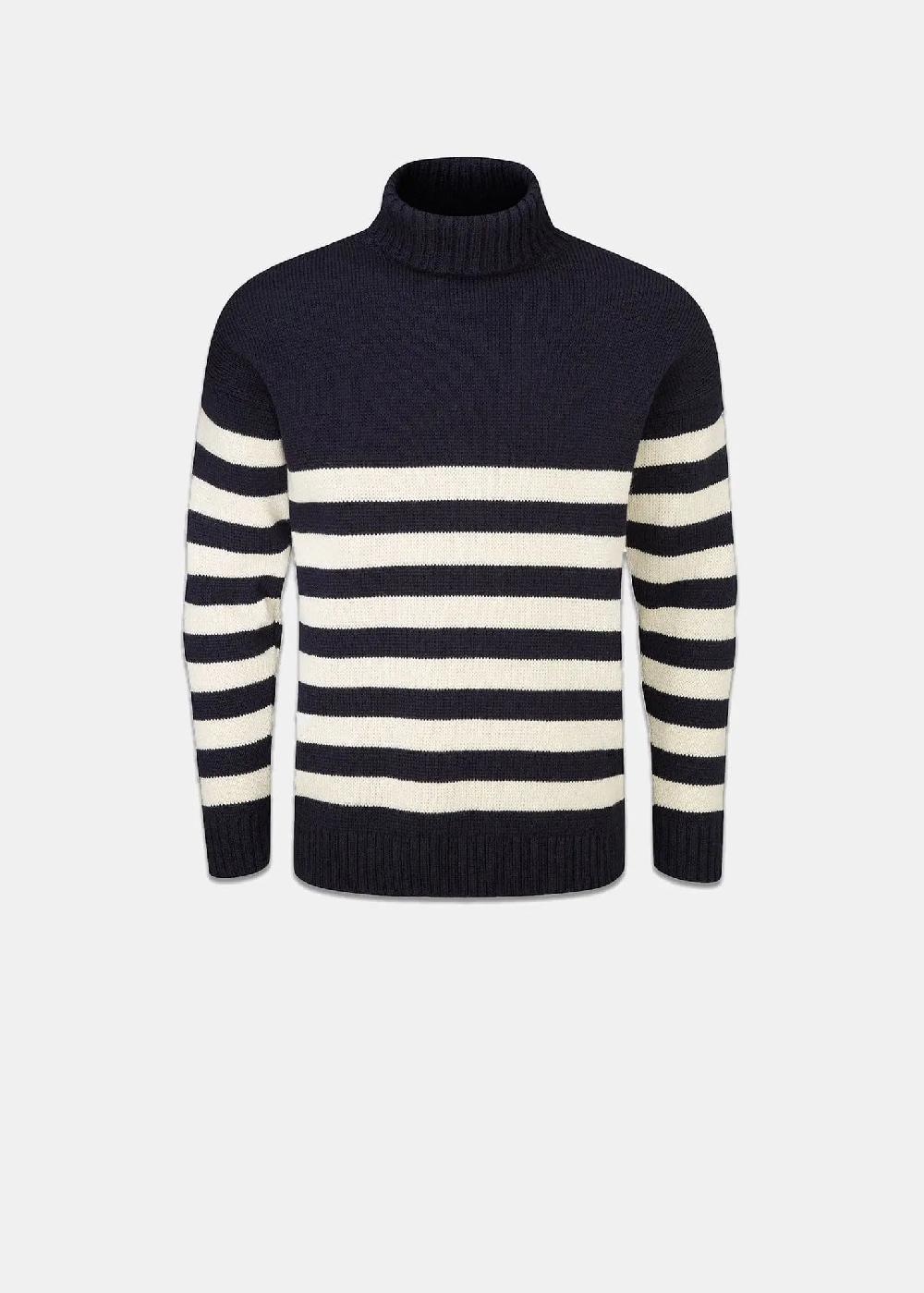 gloverall Men's Breton Submariner Jumper Navy with Ecru Stripes