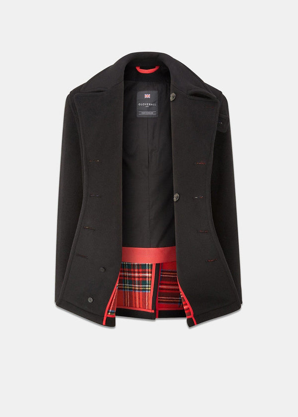 Gloverall Men's Churchill Peacoat With Tartan Reverse Black Stewart