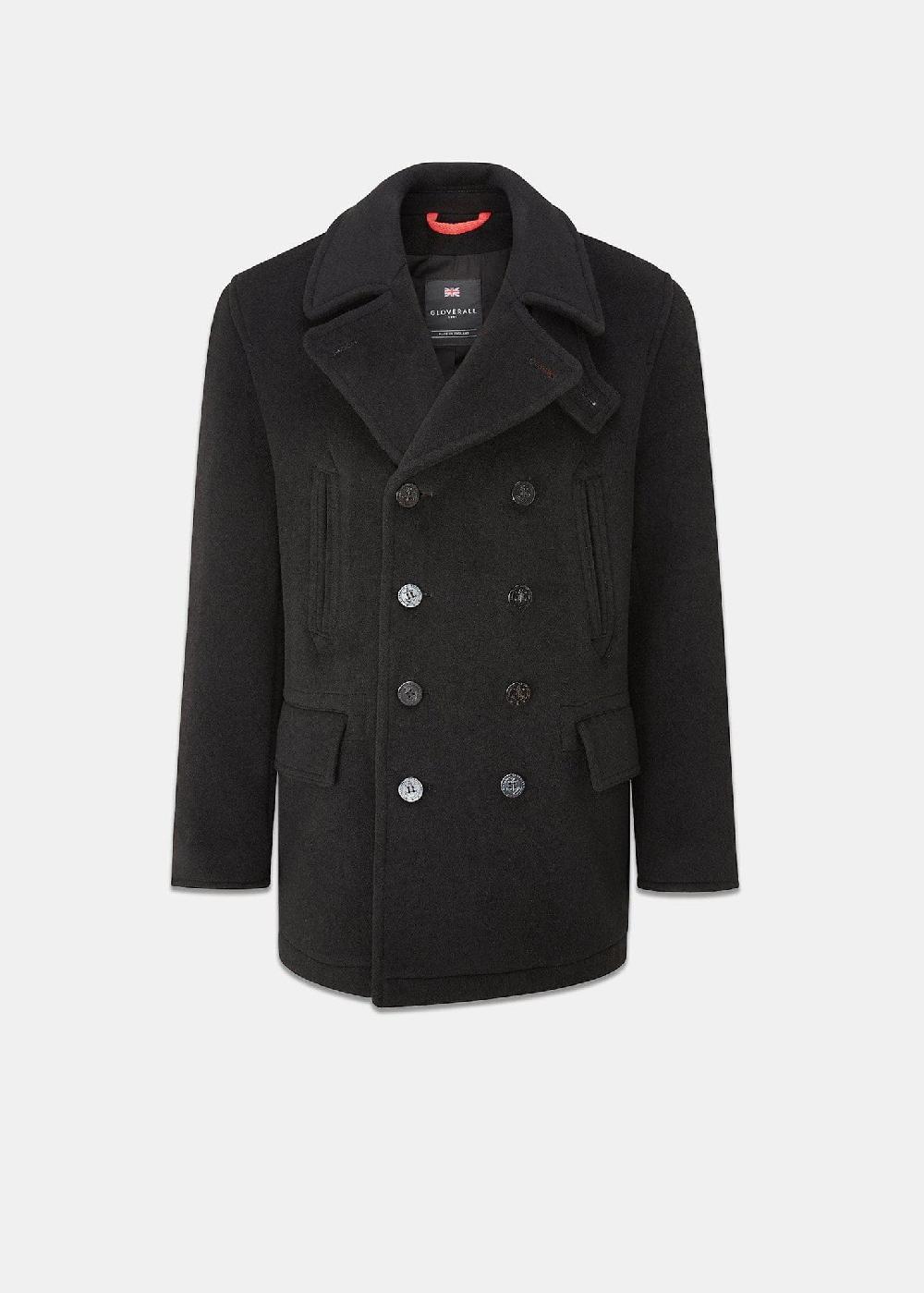 gloverall Men's Churchill Peacoat with Tartan Reverse Black Stewart