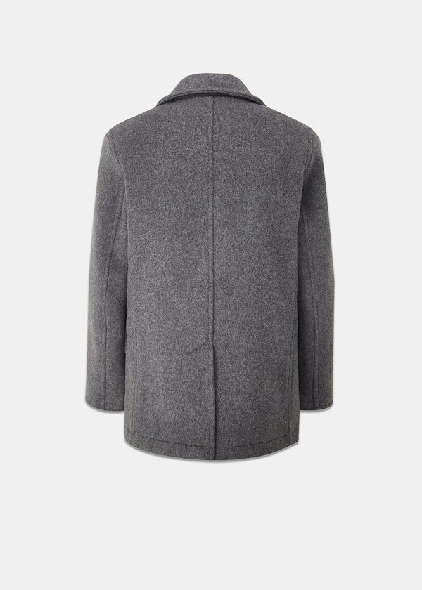 Gloverall Men's Churchill Peacoat With Tartan Reverse Grey Black Watch