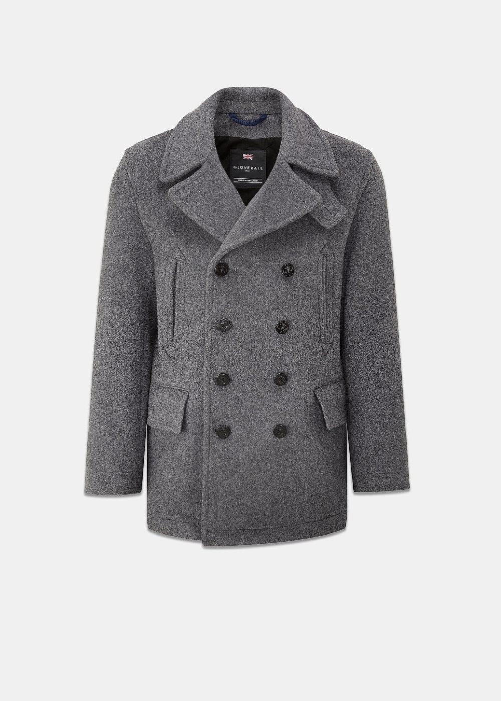 gloverall Men's Churchill Peacoat with Tartan Reverse Grey Black Watch