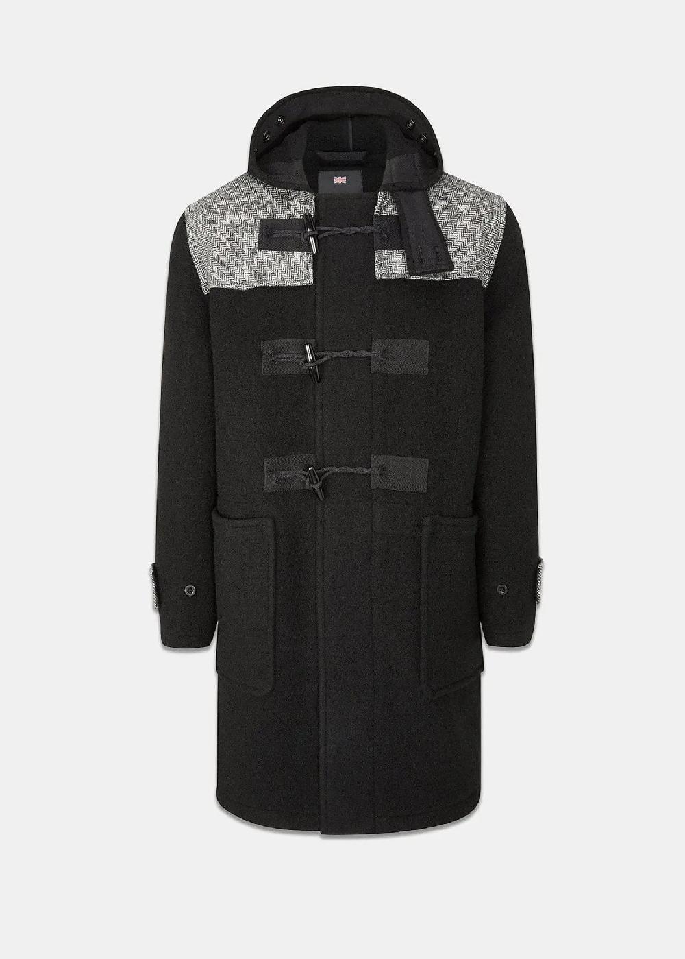 gloverall Men's Herringbone Contrast Monty Duffle Coat Black